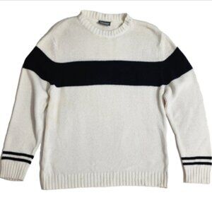 FRIDAY KappAhl Mens Swedish Ecru&NavyStripe Cotton Long Sleeve Knit Sweater EU48